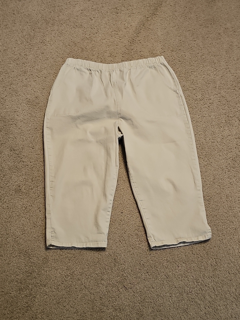 Denim&Co Cream Elastic Waist Cropped Pants